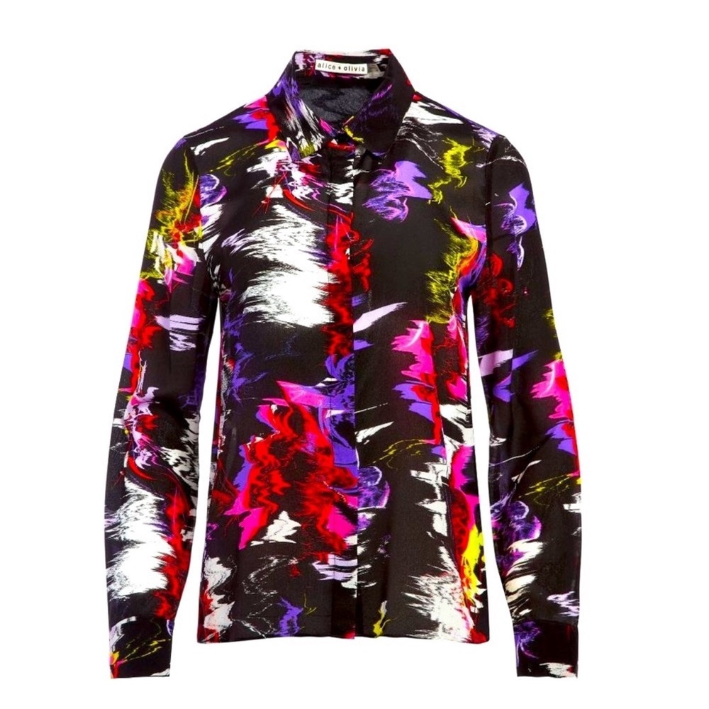 Alice + Olivia Willa Moonstruck Print Placket Blouse